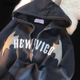 Fun Anime Devil Horn Gothic Zip Up Hoodie Jacket Men Women Oversized Sweatshirt Kawaii Clothes Winter Loose Casual