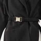 Black Side Split Korean Blazer For Women Notched Long Sleeve Straight Sashes Slim Blazers Female New Spring