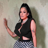 Shoulder Pad Sleeveless T Shirts for Women Summer Clothes 2023 Fashion Sexy Tie Up Crop Top Cardigan