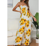 Rompers Womens Jumpsuit Boho Chi Floral Printed Pleated Wrap Bow Straps Long Jumpsuits High Waist Wide-leg Pants