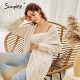 Casual crew neck knitted sweaters women Autumn winter long sleeve female long cardigan Resort style ladies
