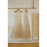 Women's Shiny Glitter Stars Mesh Sheer Bikini Cover Ups Tulle Spaghetti Straps See-through Maxi Dress Summer Beach-Outfit