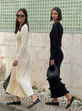 Leaf Side Knitted Dress Autumn And Winter 2025 Impact Color Splicing Elegant Retro