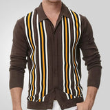 Men's Men's Spring Thin Knits Business Casual Long Sleeve Striped Polo