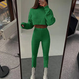 Suit Women Cropped Long Sleeve Turtleneck Sweater And Elastic Waist Pencil Pant Female Tracksuit Fashion 2022 Casual