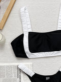 Toloer Bikini Bikini Black And White Contrast Color Sexy Wipe Breast Split Swimsuit D801K-Outfit