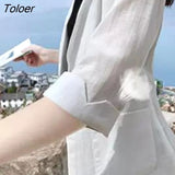 Women Summer Linen Thin Three Quarter Sleeve All-match 5XL Slender Korean Sun-proof Outwear Elegant Chic Simple