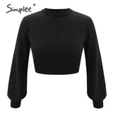 High waist Lantern Sleeve women's sweater Autumn winter white casual Pullover High street style knitted sweater