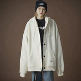 Deeptown Solid Sweatshirt Women Autumn Winter Clothes Women Streetwear Loose Casual Zip Up Hoodie Fashion White Hoodies