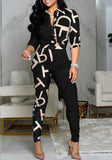 Classic Print Retro Knotted Blouse and Pants