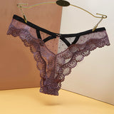 Lace Mesh T-T-Shirt Female Transparent Hollowless Low-Waisted Cotton Crotch Triangle