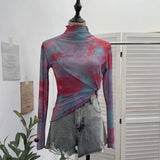 Irregular Lace Splicing Hem With Lotus Slings With Lotus Slings Waist Yarn Top
