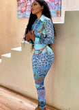 Print Retro Elegant Blouse and Pants Two Piece Set 703-0-Outfit