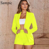 Casual Blazer Pant Suits Long Sleeve Women Two Piece Set White Pink Yellow Summer Autumn 2 Piece Shorts