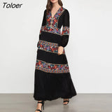 Embroidered Women Maxi Dress V-Neck Batwing Sleeve Loose Oversize Summer Dresses Drawstring Waist Boho Beach
