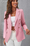 Women Long Sleeve Blazer Double Breasted Temperament Casual Office Elegant Long Sleeve Coat Tops Autumn