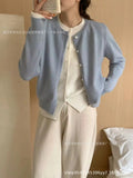 Splicing Color Fake Two Knitted Cardigan Women Wear Thin Sweaters Folded In Autumn-Outfit