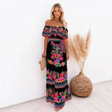 And Summer 2025 New Shoulder-To-Shoulder Red Flower Printing Long