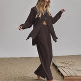 Loose Women Trouser Suits Long Sleeve Shirt With High Wasit Pants 2 Piece Sets Spring Pleated Elegant Office Lady