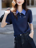 Style Collar 25 Summer Sunshine Cotton T-Shirt Letter Embroidered With Stifling T-Shirt