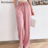 High Waist Wide Leg Pants Women Solid Oversized Silk Satin Vintage Green Pants Female Casual Straight Loose