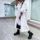 Maxi Shirt Dress Puff Half Sleeve Printed Girls Party Dresses Vestido Ruffles Stand Collar Button Summer Dresses
