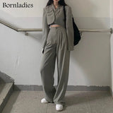 Summer Two Piece Sets Korean Fashion Blazer Suits Women Crop Coat and Pant Suits Long Sleeve Ensemble 2 Pieces