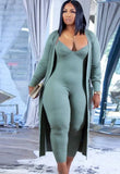 Strap Bodycon Jumpsuit and Matching Cardigans Plus Size Two Piece
