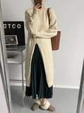 Women's Side Split Knitted Sweater Dress Autumn Winter Grau Beige Brown Black Design Woolen