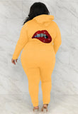 Casual Plus Size Beaded Mounth Long Sleeve Hoodies And Sweatpants 2 Piece Jogger