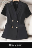 Solid Short Sleeve Office Lady Blazer Elegant Casual Single Button Korean Style Chic All-match Blazers Tops