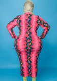 Plus Size Print High Neck Long Sleeve Long