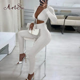 Solid Jumpsuit Bandage Drawstring Backless One Piece Outfit Sexy Long Sleeve Body-Shaping Bodysuit Hipster