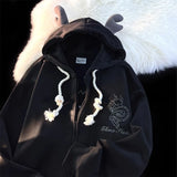 trendy brand Year of the Dragon embroidered hoodie men jacket loose autumn and winter oversize couple velvet sweatshirt-Outfit