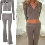 Women Spring Outfits Casual Zipper Sweater Hoodie Set High Waist Flare Pants Suits Pink Knitted Womens Y2k Two Piece