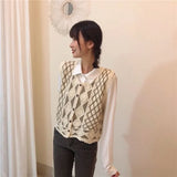 Vest Women Vintage Outerwear Slim Single Breasted V-neck Hollow Out Patchwork Knitting Art Retro Newest Design