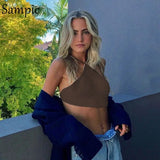 Sexy Women Casual Knitted Fashion Cotton Halter Sleeveless Crop Tops 2021 Summer Beach Sweat Tank Tops Y2K Skinny