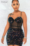 Sequin Mesh Strap Bodycon Drsses Birthday Party Sexy Clubwear Outfits for Women Backless Mini Dresses