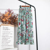 Summer Chiffon Beach Boho Maxi Women Skirt High Waist Floral Print Vintage Holiday Ruched Long Fashion Skirts
