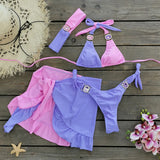 Solid Color Splicing Three-Point Bikini Short Skirt Three-Piece Split Swimsuit Women 2025