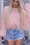 Neon Fringe Female Crop Oversized Sweater Knitted Pullover Fashion Clothes Women Winter Tops Tassel Jumper