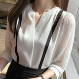 Femme Top Summer Short Sleeve Blouse Women Blusas Mujer De Moda 2021 Verano V-Neck White Chiffon Blouse Shirt Tops
