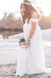 Elegant Lace Off Shoulder Mesh Maternity Long Dress 703-0-Outfit
