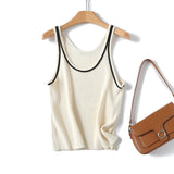 Basic Round Collar Sling Sleeveless Knitted T-Shirt In Spring-Outfit