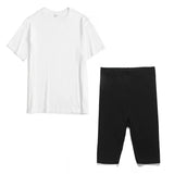 2021 Summer Cotton Sets Women Loose Two Pieces Short Sleeve T Shirts and Tight Shorts Solid Outfits