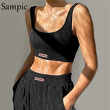 2021 Summer Knitted Women Tracksuit Skinny Two Piece Set Print Letter White Tops And Long Joggers Pants Suit 2 Piece