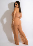 Sexy Strapless Sleeveless High Waist Solid Mesh Ruffles Loose Two Piece Pants