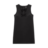 V-Neck Solid Color Short Dress 2025 Spring Set Head Bow Ornamental Female