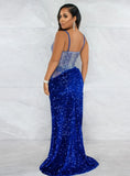 Sexy Sequins Straps Backless Irregular Slit Long