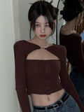 Bodycon Sexy Top Women Summer Elegant Party Crop Tops Casual Long Sleeve High Street Korean Female Knitted Top 2022